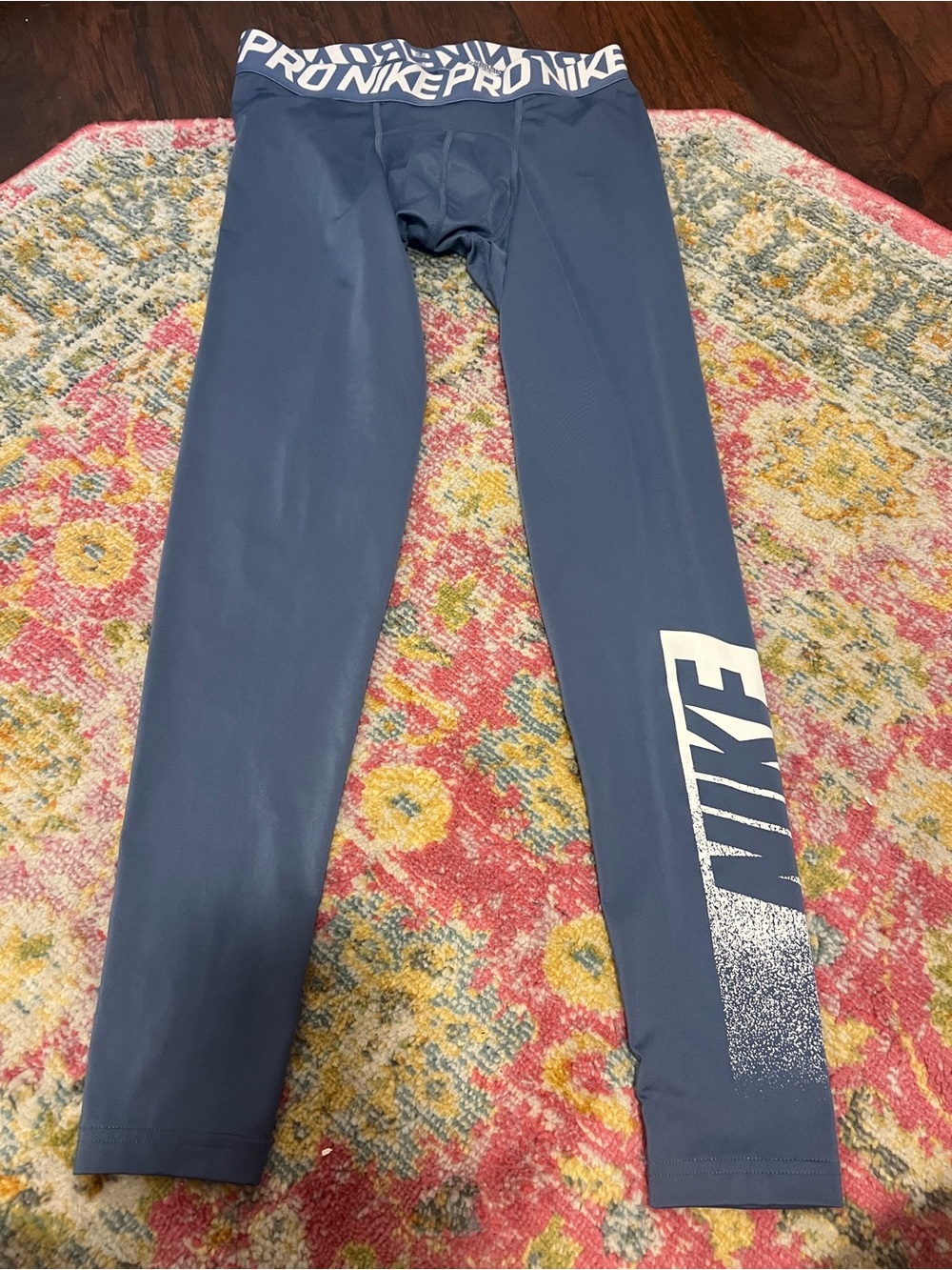 Nike Pro Blue Compression Leggings with White Logo